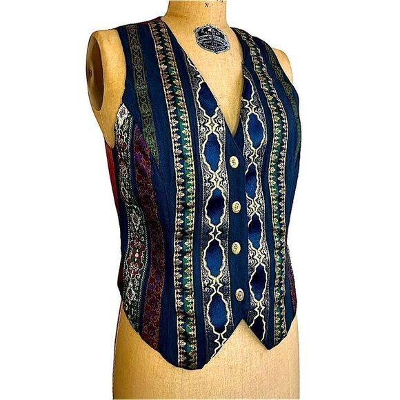 Vintage Tina Hagen brocade tapestry pointed vest waistcoat size Small - Picture 4 of 14